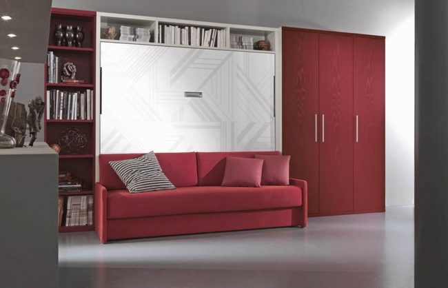 Otkidnye krovati s divanom krasnogo cveta