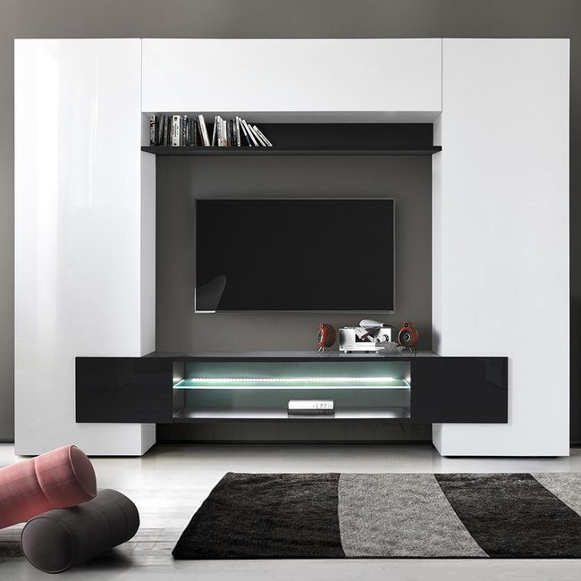 Meuble tv mural laque blanc noir zd1 z