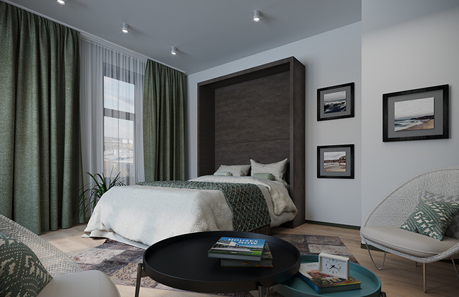 Krovat 1600mm otkrytaya v interere